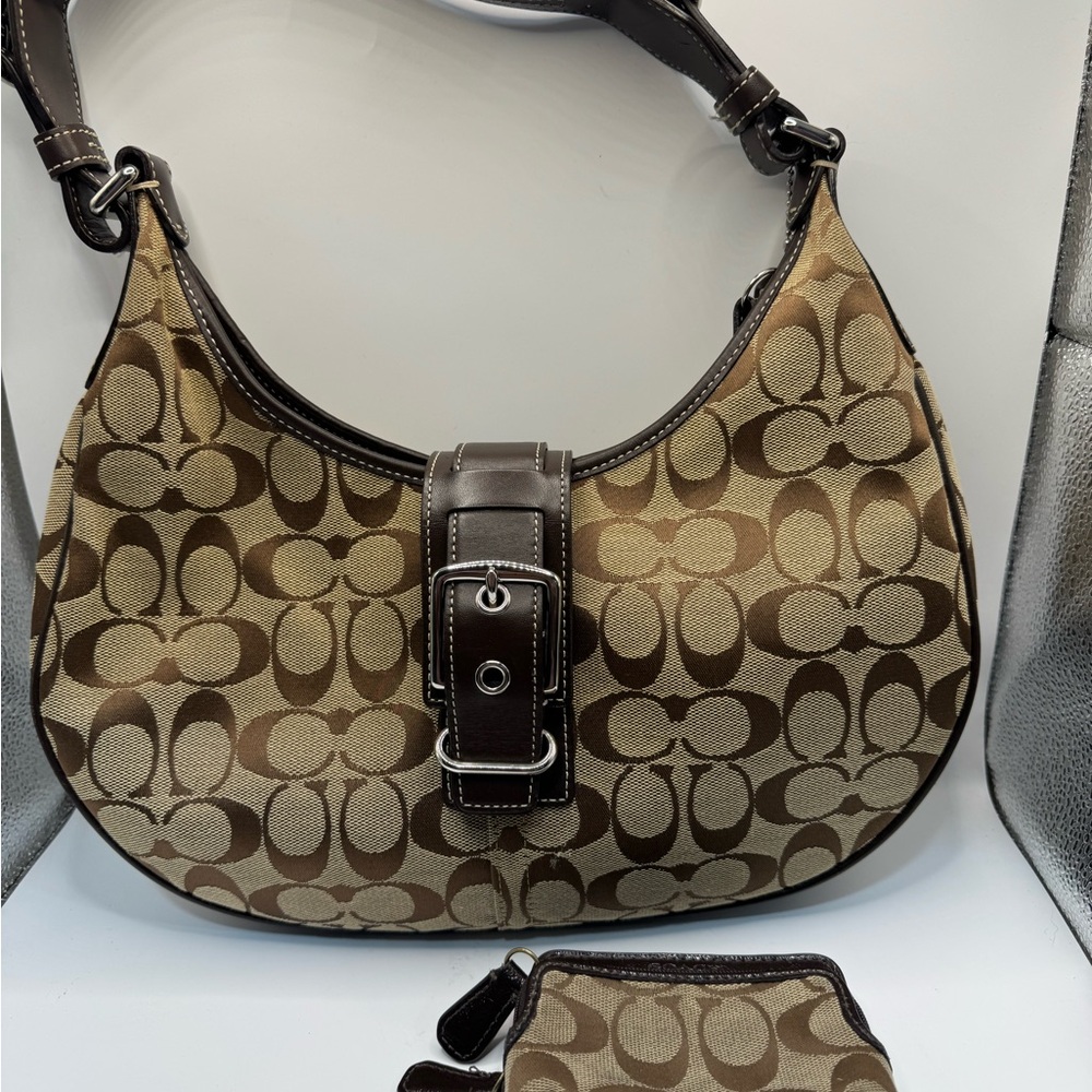 Coach Brown and Tan Signature Hobo Bag & wallet - Picture 2 of 13
